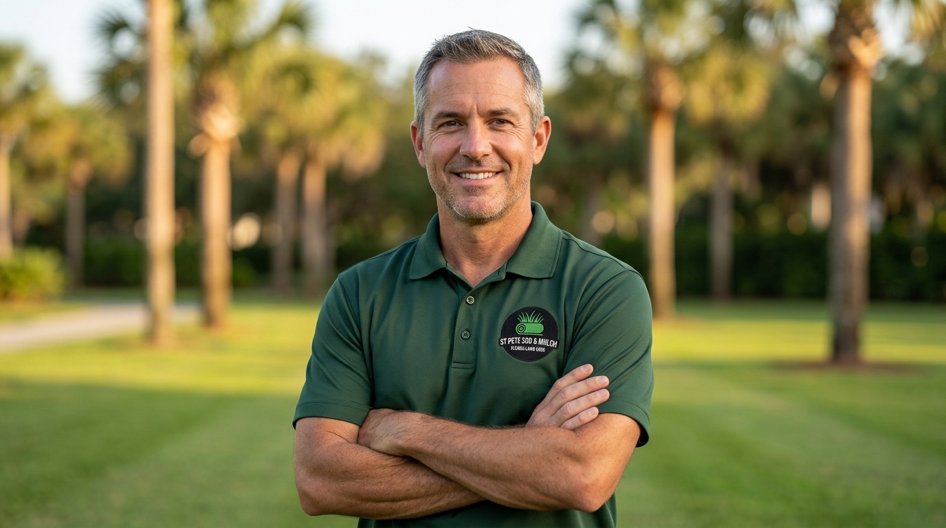 Owner of St Pete Sod & Mulch on a job site